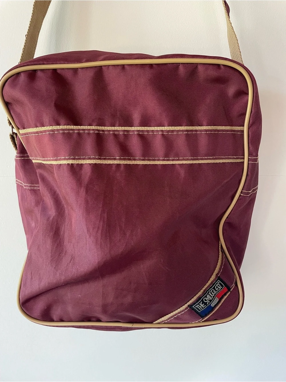 Vintage The Smuggler Maroon Unisex Messenger Bag with Tan Trim